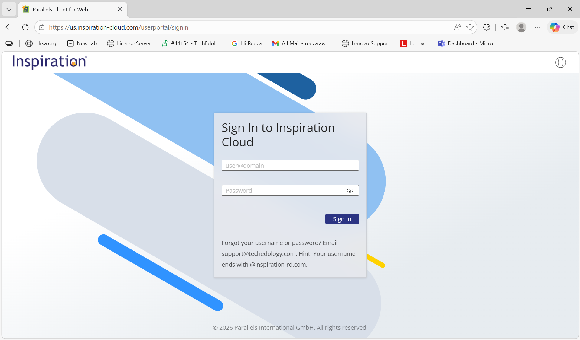 Login screen to Inspiration RD