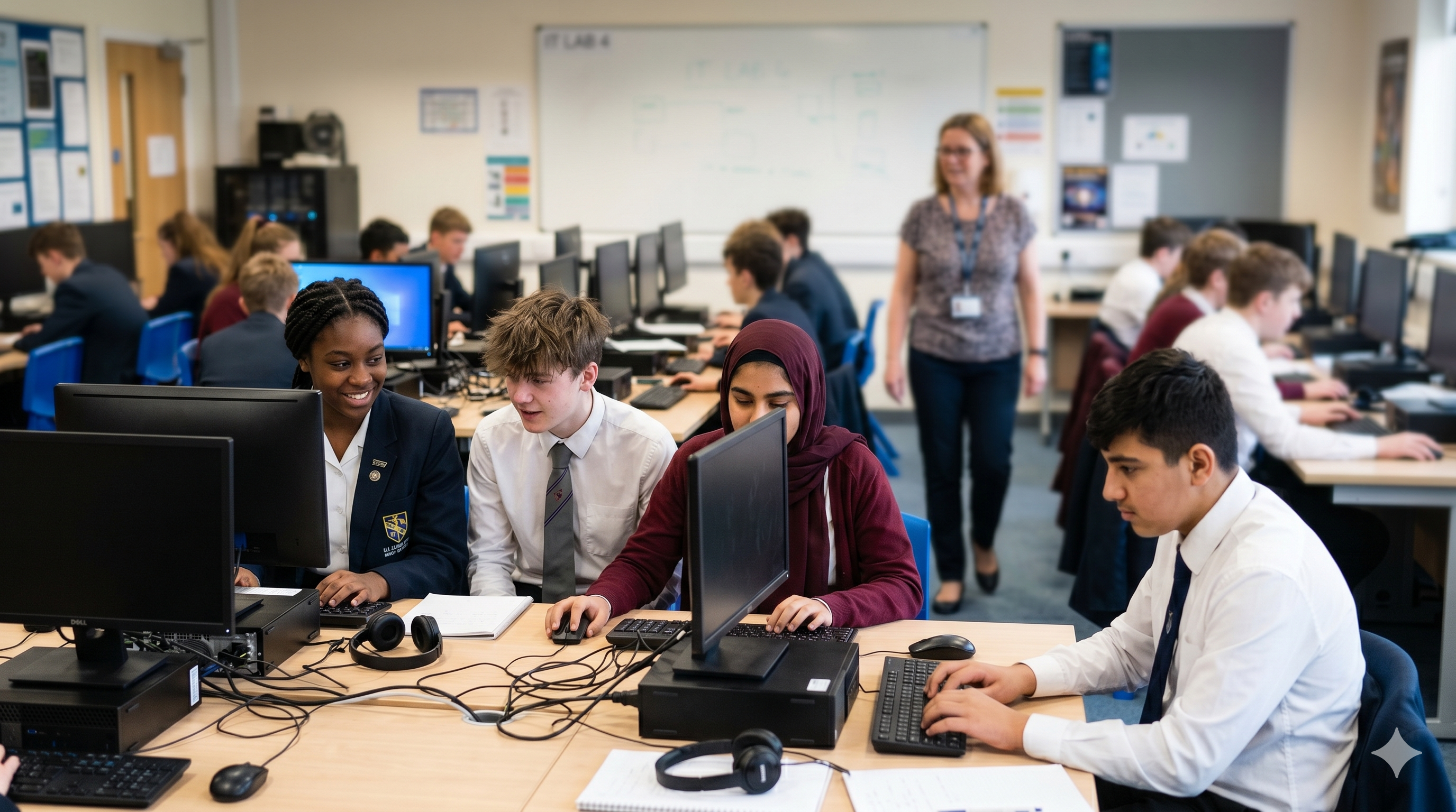 Students at computers in a computer lab