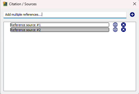 Screenshot showing the Citation tool, with multiple source entries.