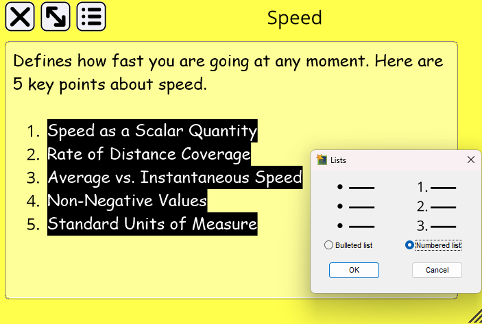 Shows the notes feature of Inspiration, including list feature