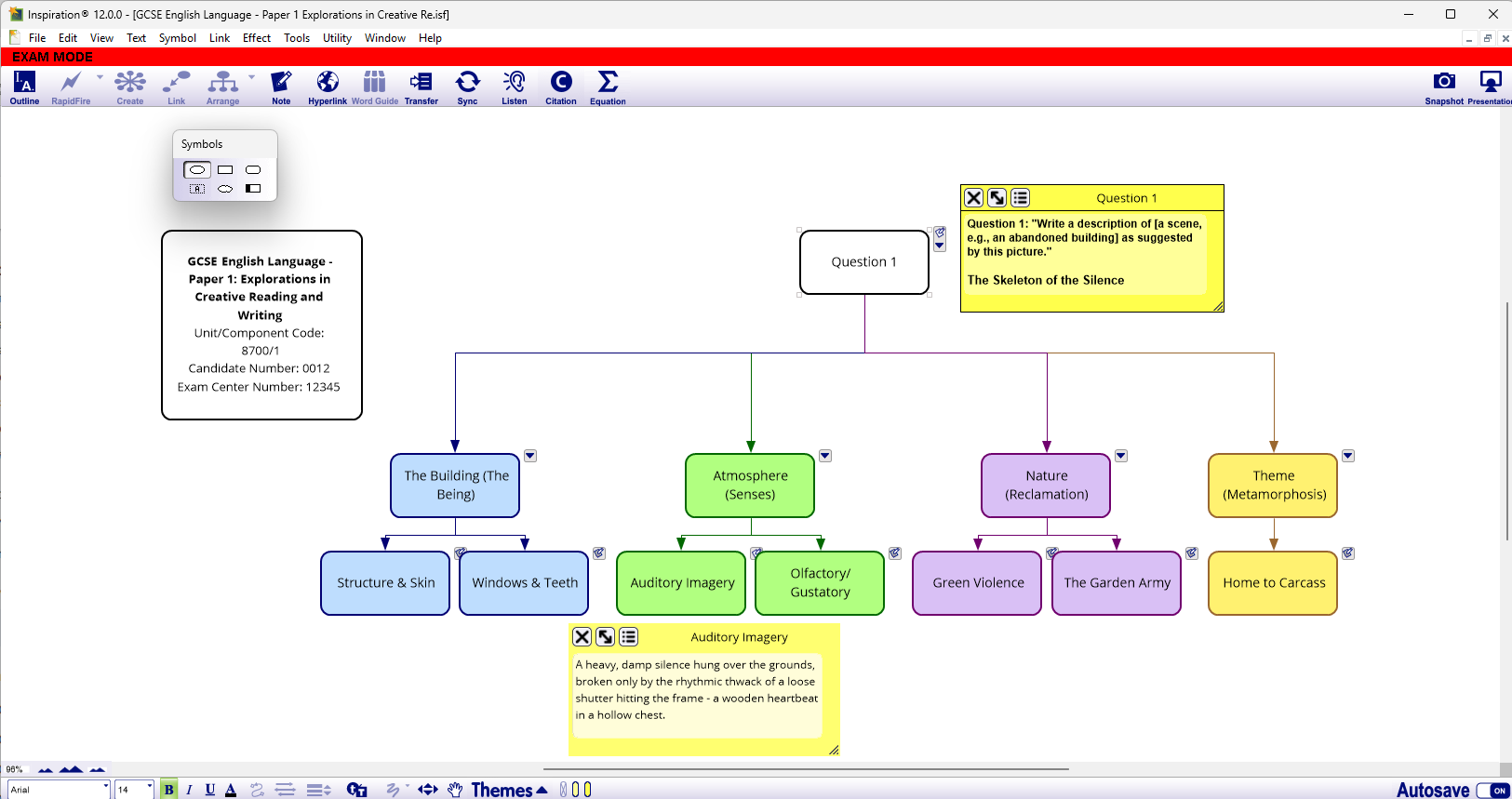 Screenshot of diagram view in Exam Mode on. Red alert bar at the top and a tree diagram being featured.