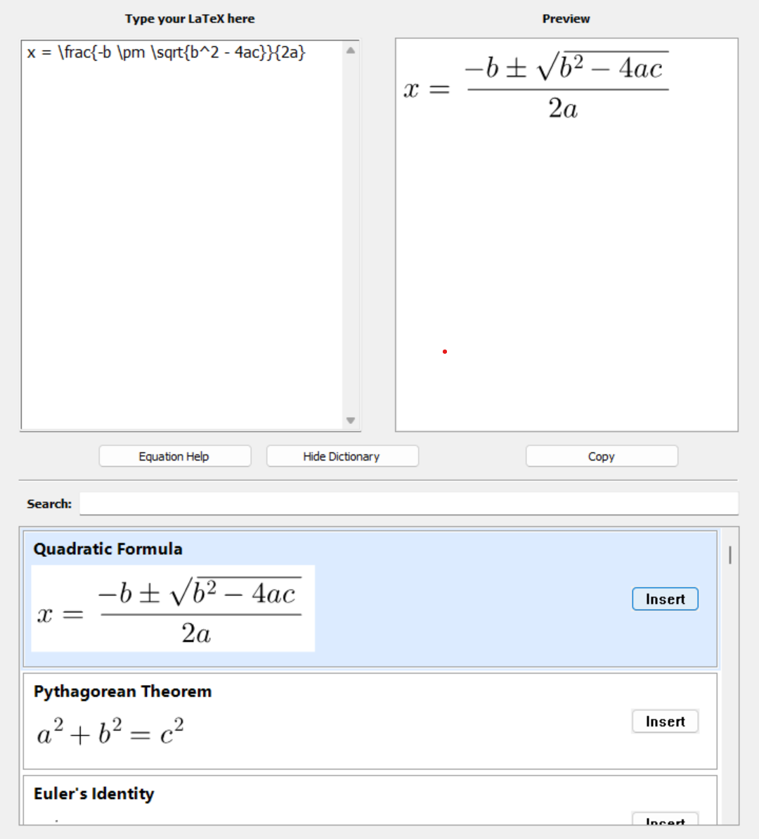 Equation Editor with Formula Dictionary